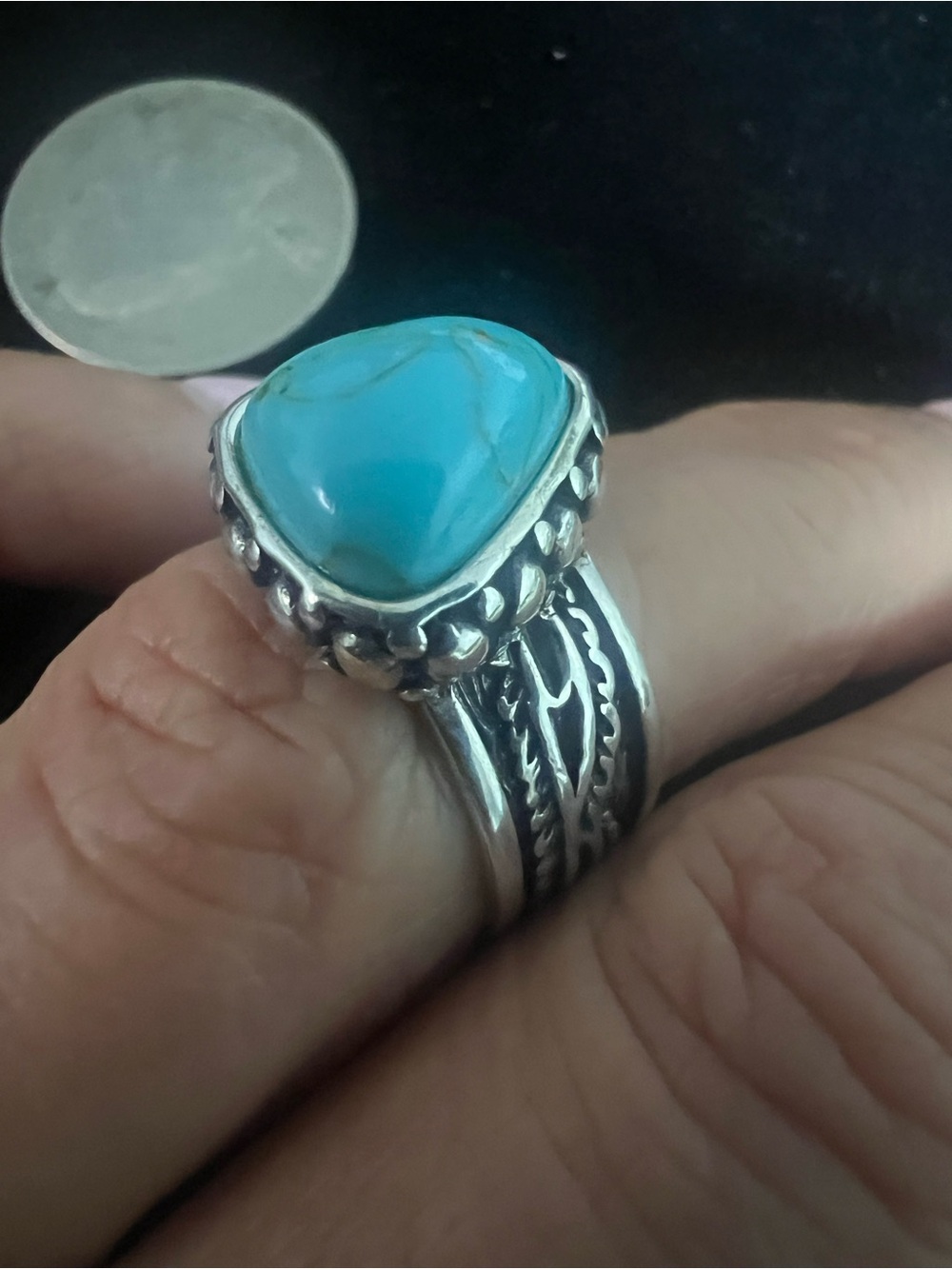 925 STERLING SILVER TURQUOISE RING.   CFJ SIGNED